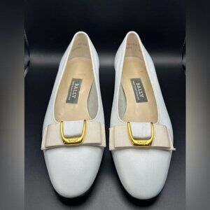 Bally White Leather Loafers with Bow Accent - Size 2.5 E